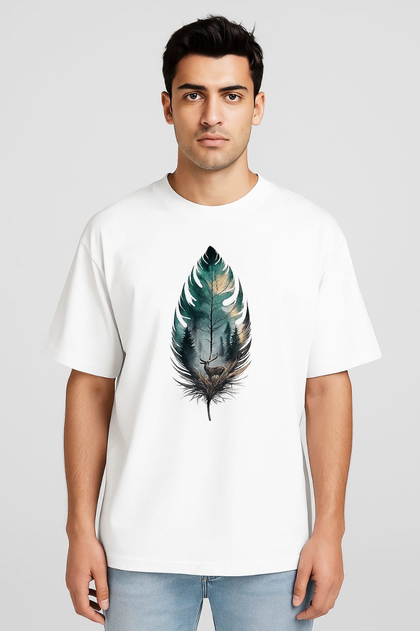 Scratchh Leaf Print Unisex Terry Oversized Tee