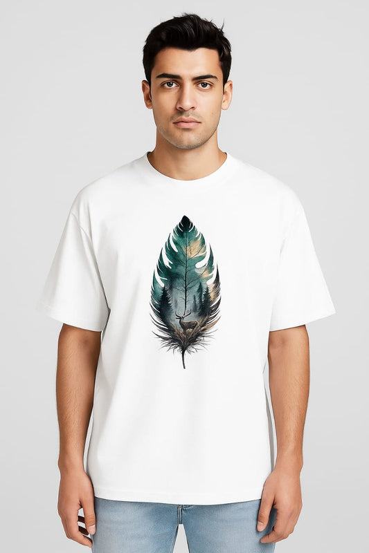 Scratchh Leaf Print Unisex Terry Oversized Tee