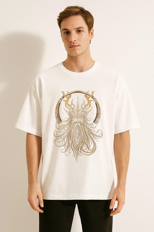 Scratchh God Goldan Print Unisex Terry Oversized Tee